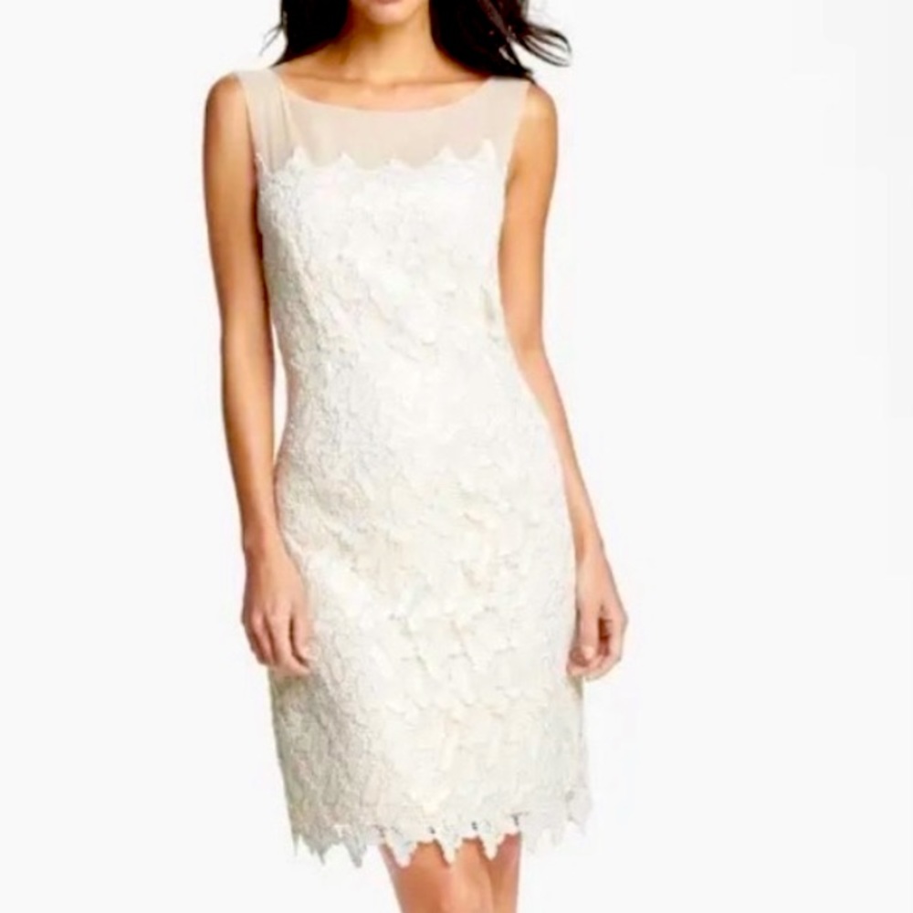 LILLY PULITZER Fulton Foiled Gold Champagne Butterfly Lace Cotton Sheath Dress 0